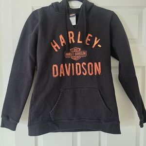 Harley-Davidson Black Sweatshirt with Vibrant Orange Text